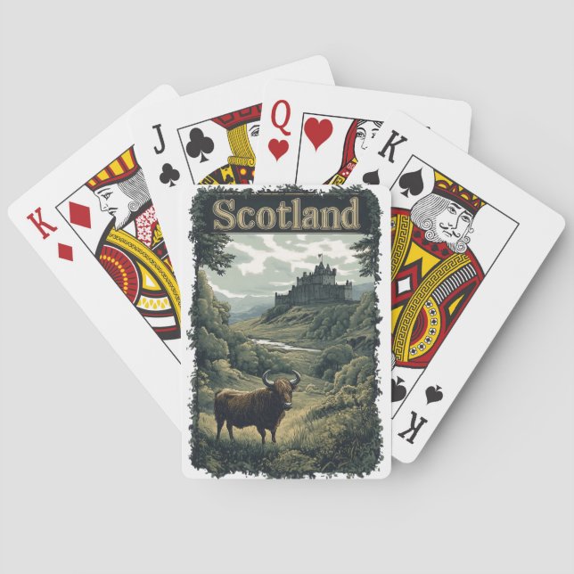 Scotland Design: Highland Cow, Castle, and Scenery Playing Cards (Back)
