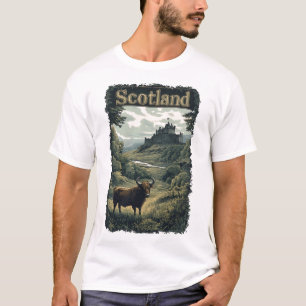 Scotland Design: Highland Cow, Castle, and Scenery T-Shirt