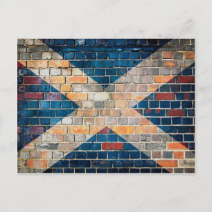 Scotland flag on a brick wall postcard