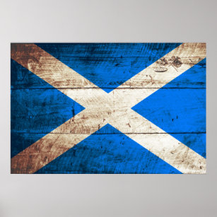 Scotland Flag on Old Wood Grain Poster