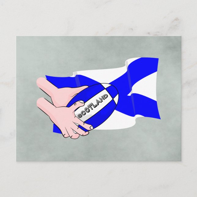 Scotland Flag Rugby Ball Supporters Cartoon Hands Postcard (Front)