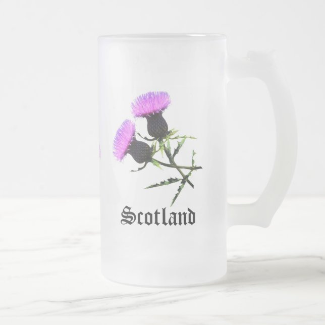 Scotland flower thistle frosted glass beer mug (Right)