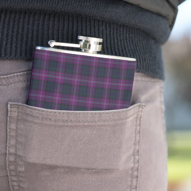 Scotland Forever Clan Tartan Plaid Pattern Hip Flask (In Situ)