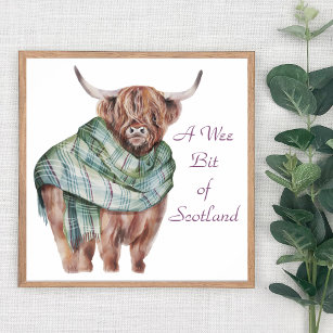 Scotland Highland Cow in Tartan Plaid Animal Art  Poster