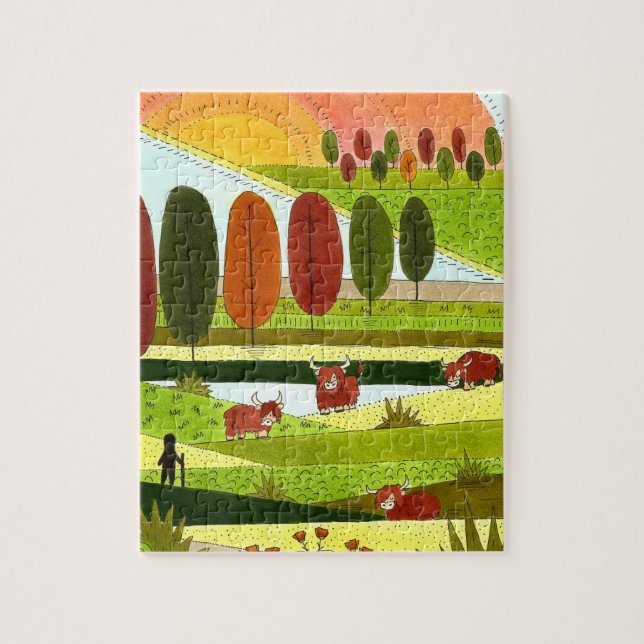 Scotland Highland Cows in Autumn Farm Field Jigsaw Puzzle (Vertical)