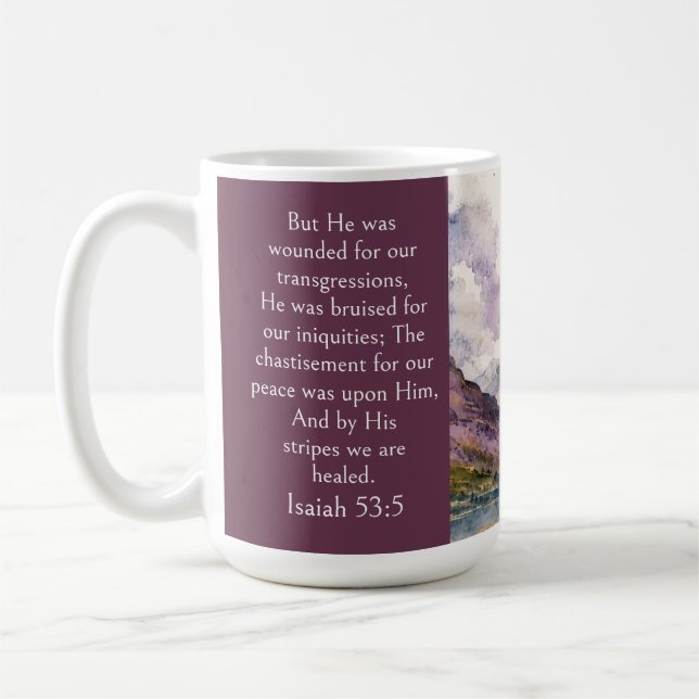 Scotland Highlands Aesthetic, Isaiah 53:5 Bible  Coffee Mug (Left)