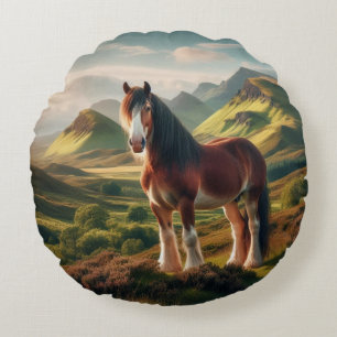 Scotland highlands Clydesdale horse Round Cushion