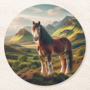 Scotland highlands Clydesdale horse Round Paper Coaster