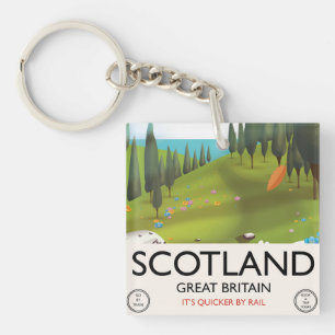 Scotland 'It's quicker by rail' Travel poster Key Ring