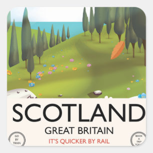 Scotland 'It's quicker by rail' Travel poster Square Sticker