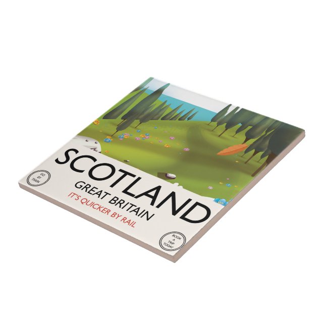 Scotland 'It's quicker by rail' Travel poster Tile (Side)