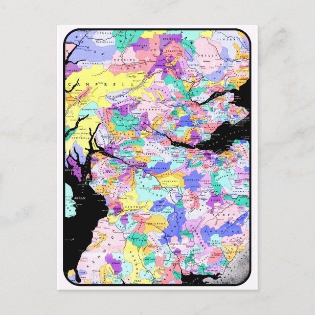 Scotland Map Scottish Clans Photo Postcard (Front)