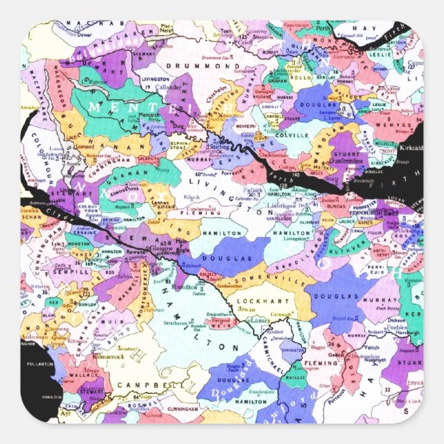 Scotland Map Scottish Clans Photo Square Sticker (Front)