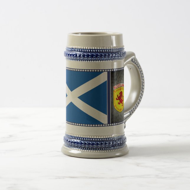 Scotland, Rampant lion, flag, St. Andrew's flag Beer Stein (Front Right)