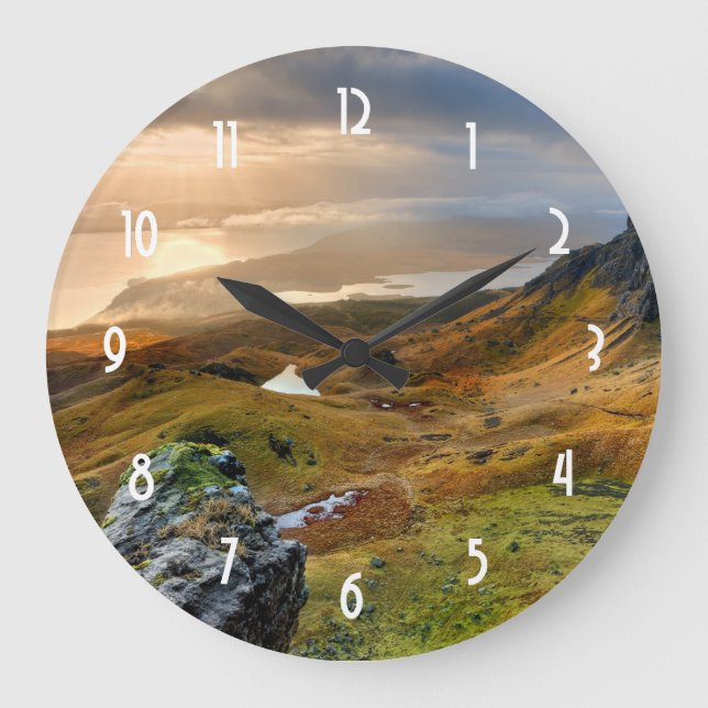 Scotland Scenic Rolling Hills Landscape Large Clock (Front)