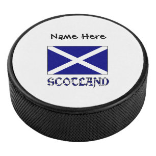 Scotland Scottish Flag Black Personalisation Hockey Puck