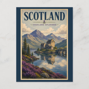 Scotland Scottish Highland Illustration Travel Art Postcard