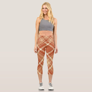 Scotland Tartan Plaid Brown White Pattern Capri Leggings