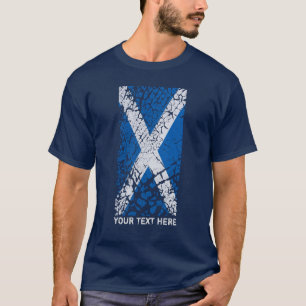 Scotland Text + Distressed Scottish Flag T-Shirt