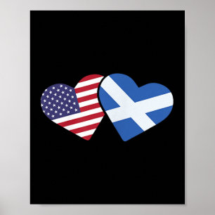 Scotland Usa Flag T Shirt Heart Scottish American  Poster