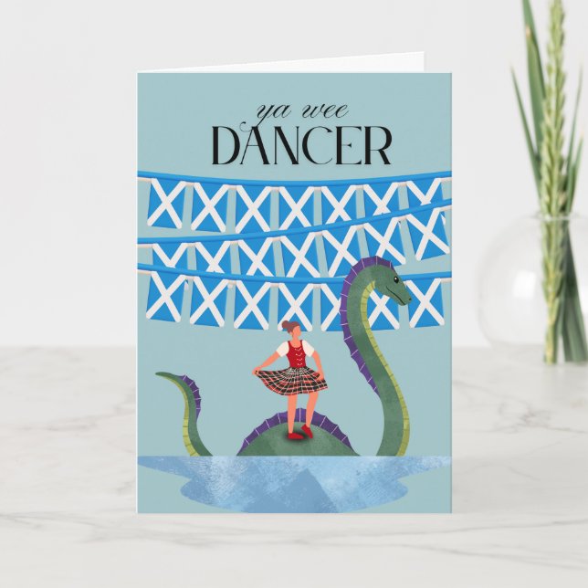 Scots Gaelic Ya Wee Dancer Tartan Girl Dancing Card (Front)