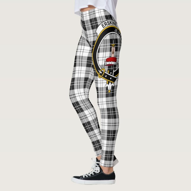 Scotstee Clan Erskine Black and White Crest Tartan Leggings (Left)