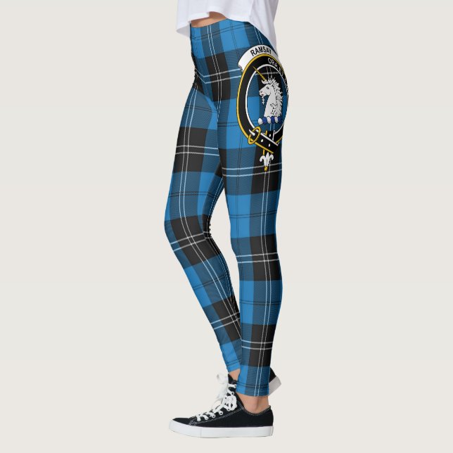 Scotstee Clan Ramsay Blue Ancient Crest Tartan Leggings (Left)
