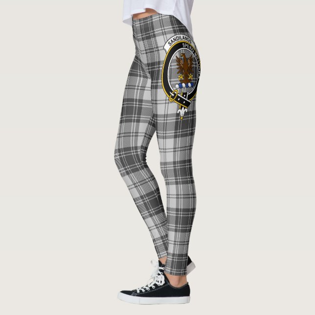 Scotstee Clan Sandilands Grey Crest Tartan Women Leggings (Left)