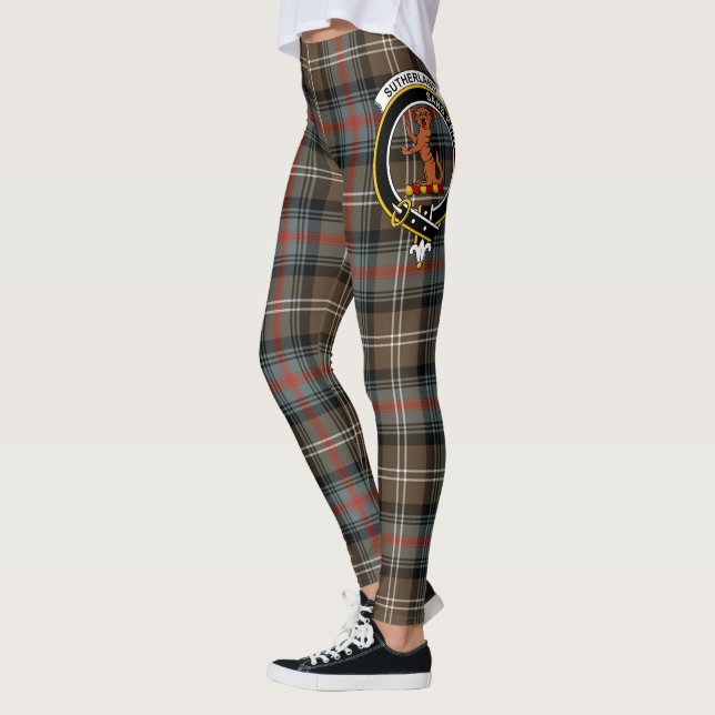 Scotstee Clan Sutherland Weathered Crest Tartan Leggings (Left)
