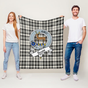 Scott Black - White Ancient Clan Badge Tartan Plai Fleece Blanket