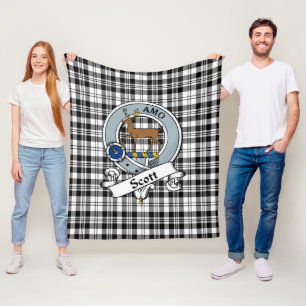 Scott Black - White Modern Clan Badge Tartan Plaid Fleece Blanket