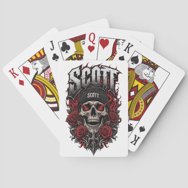 Scott Gothic Skull Personalised Name Design Playing Cards (Back)