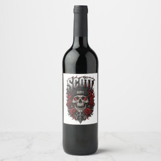 Scott Gothic Skull Personalised Name Design Wine Label
