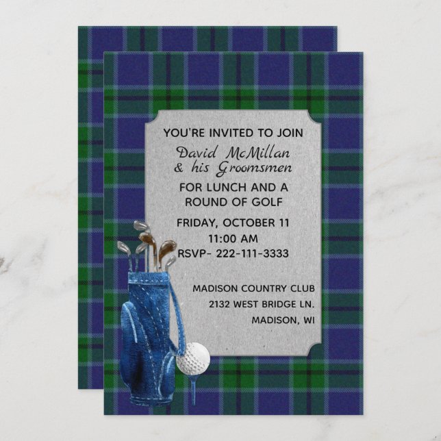 Scott Plaid Groom's Golf Party Invitation (Front/Back)