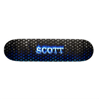Scott skateboard blue fire and flames design
