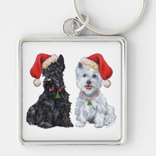 Scottie and Westie Caroling Key Ring