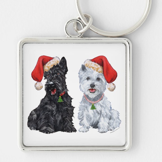Scottie and Westie Caroling Key Ring (Front)
