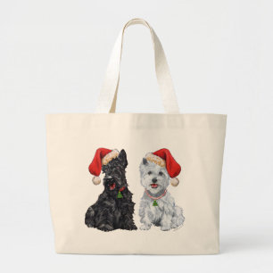 Scottie and Westie Caroling Large Tote Bag