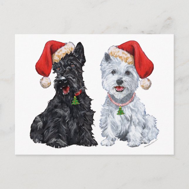 Scottie and Westie Caroling Postcard (Front)