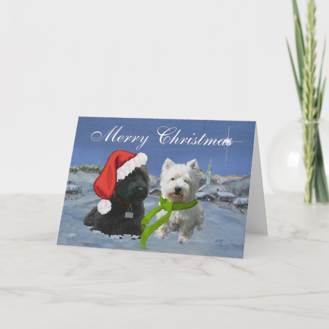 Scottie and Westie Christmas Star Holiday Card (Front)