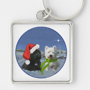 Scottie and Westie Christmas Star Key Ring