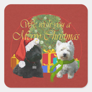 Scottie and Westie Merry Christmas Square Sticker
