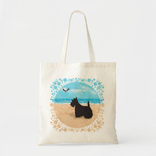 Scottie at the Beach with Seagull Tote Bag