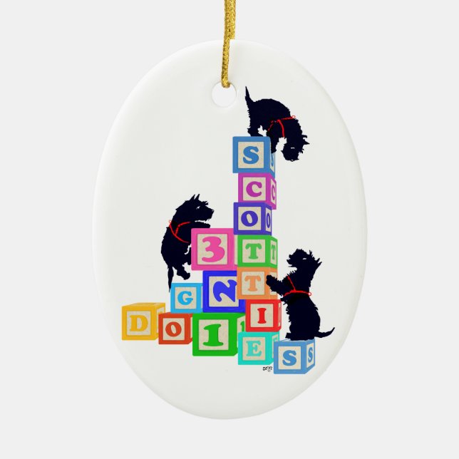 Scottie Blocks !! Ceramic Tree Decoration (Front)