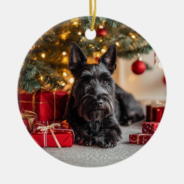 Scottie Christmas Ceramic Tree Decoration (Front)