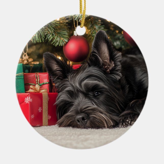 Scottie Christmas Ceramic Tree Decoration (Front)