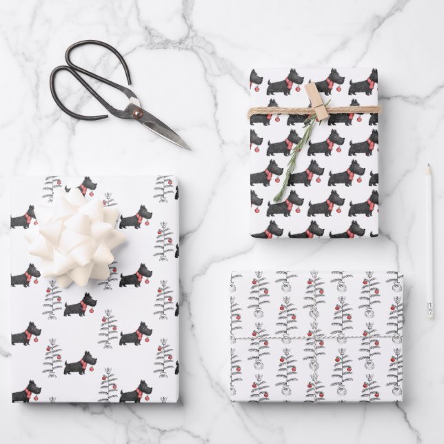 Scottie Christmas Wrapping Paper Sheet (Front)