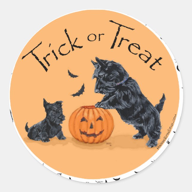 SCOTTIE Dad and Pup Halloween Classic Round Sticker (Front)