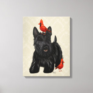 Scottie Dog and Red Birds Canvas Print