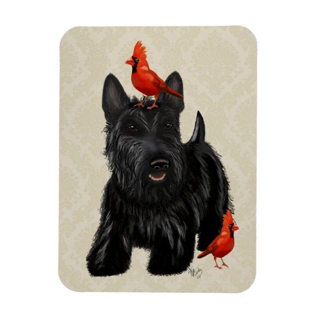 Scottie Dog and Red Birds Magnet (Vertical)
